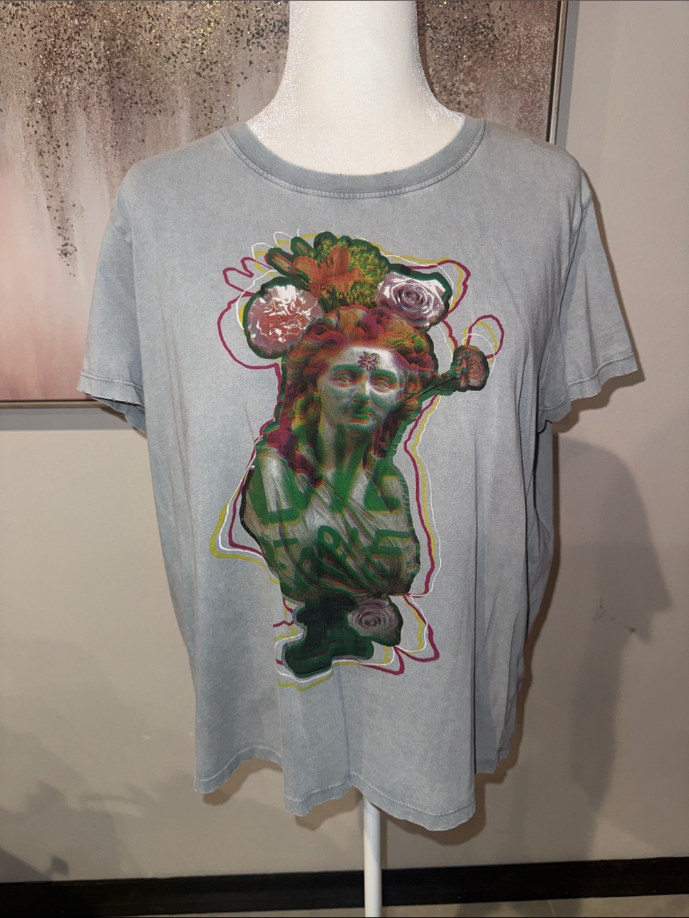 Desigual Pale Blue Tee with Multicolor Graphic